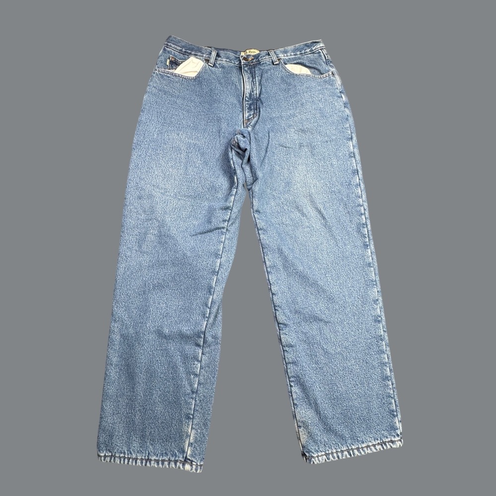 LL Bean Relaxed Fit Jeans Mens 38x32 Blue Fleece Lined Denim Winter Work Pants